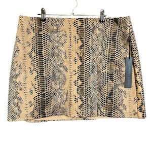 NWT House of Harlow 1960 Snakeskin Print Stretch Mini Skirt Size Large Tan Black